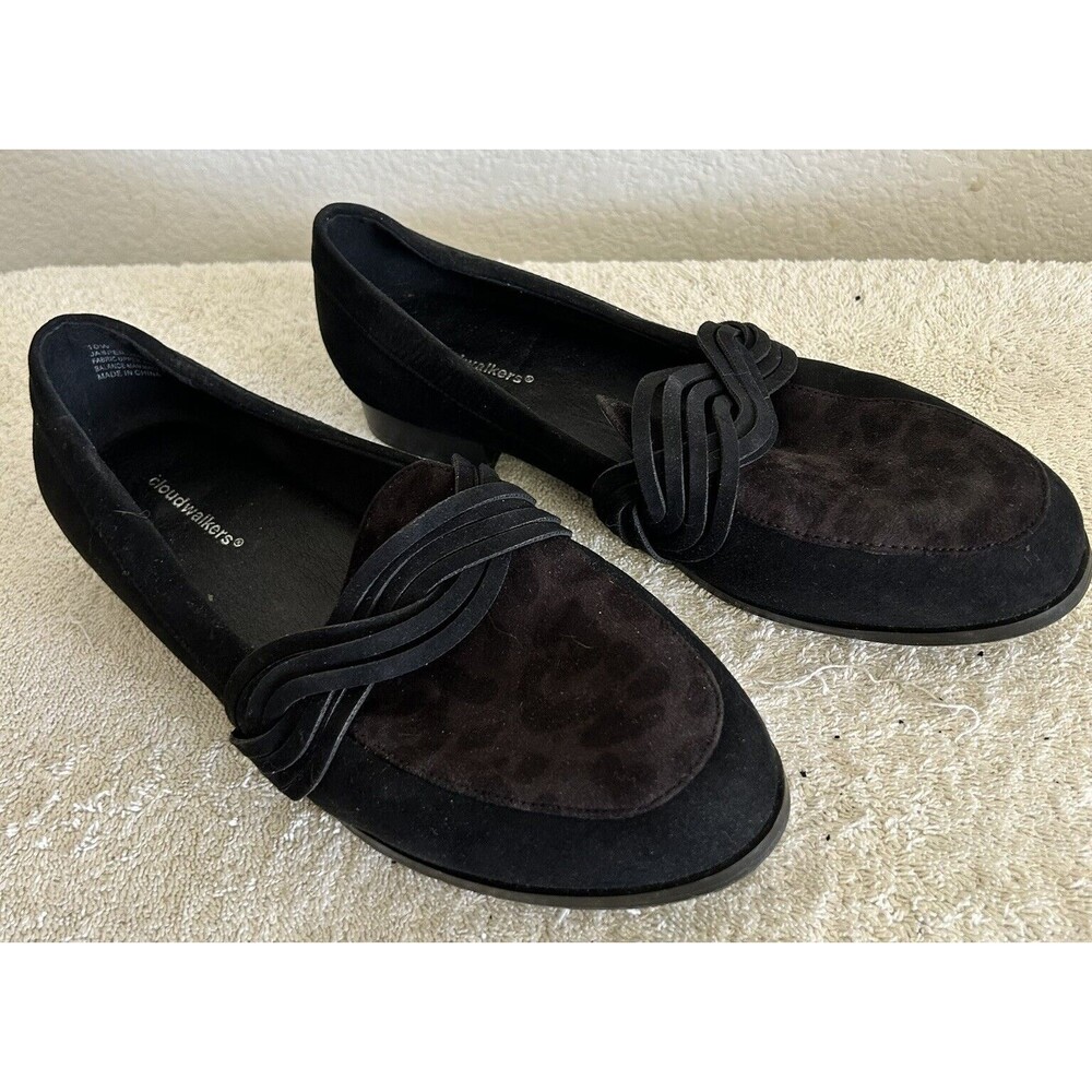 Cloudwalkers  Women's SZ 10W "Jasper" Loafers black with Purple Leopard Spots